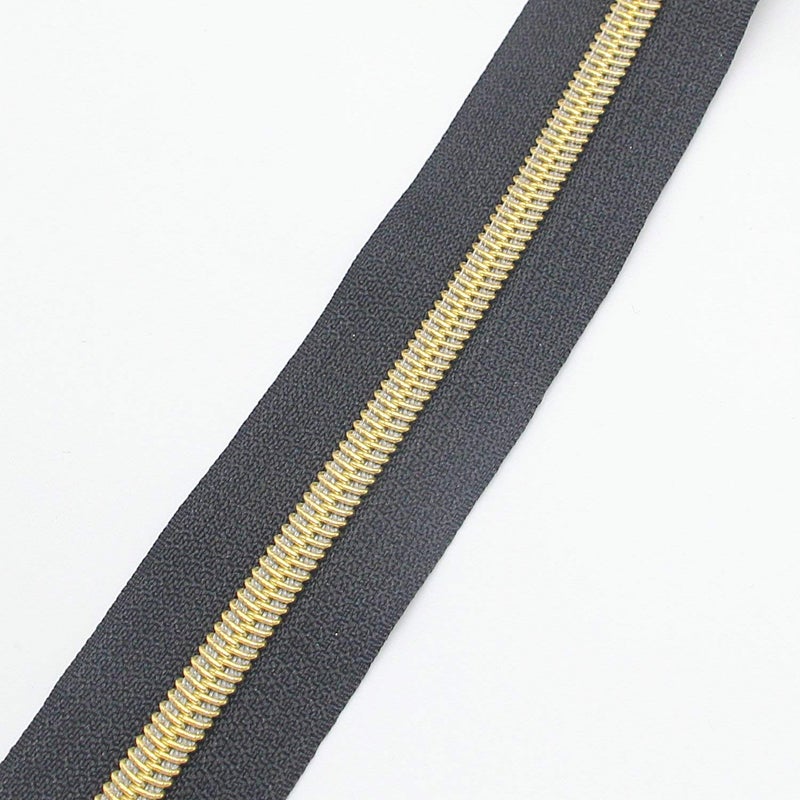 Leekayer #5 Gold Metallic Nylon Coil Zippers by The Yard Bulk 10 Yards Black Tape with 25pcs Gold Sliders for DIY Sewing Tailor Craft Bag(Black) - Image 4